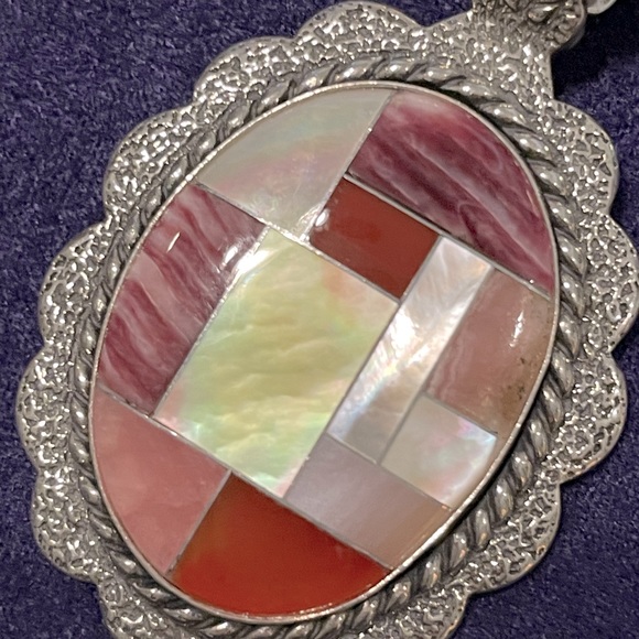 HP💕 Pollack Relios Sterling Silver 925 Multi-Stone Inlay Pendant Vintage - Picture 4 of 14